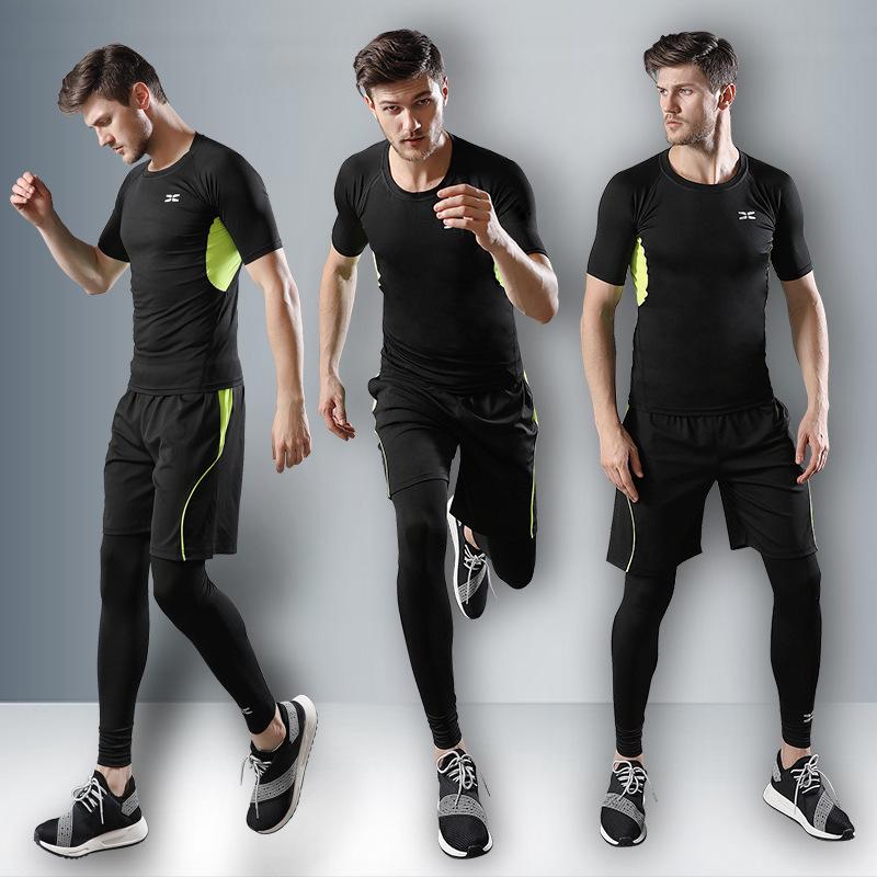Men's Quick-Dry Five-Piece Fitness Set: Casual Sport Outfit with Running Training Tights