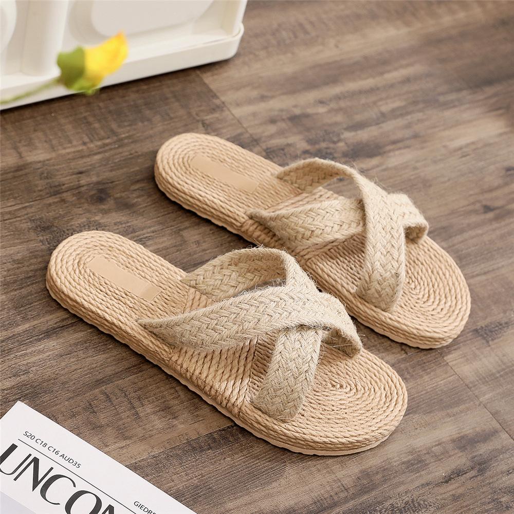 Order A Size Up Women's Fashion Trend Linen Belt with Anti Slip and Wear-resistant Soft Bottom and Flat Bottom Sandals