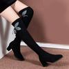 Comemore Women Embroidered Long Boots Autumn High Heel Shoes Pointed Toe Woman Long Ladies Over-the-knee Elastic Knight Boots