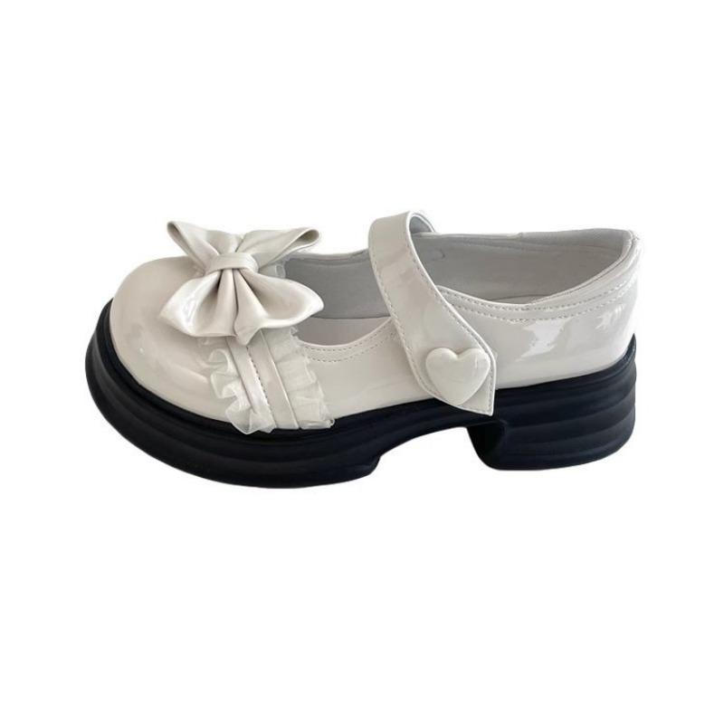 College Style with Skirt JK Small Leather Shoes Women's New Bow Velcro Single Shoes Student Cute