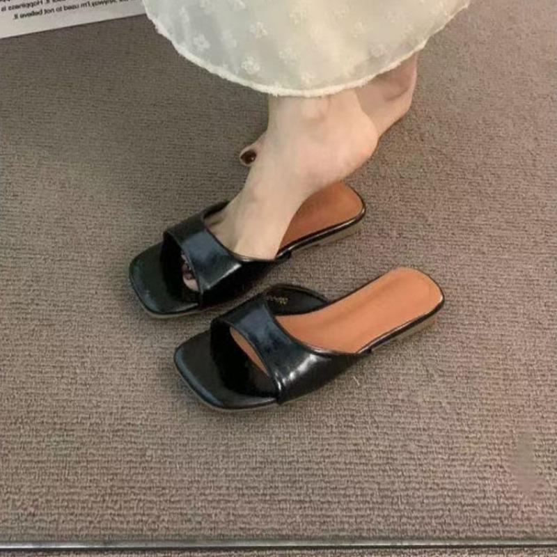 Cool slippers retro simple one-word drag women lazy flat shoes sandals summer new models