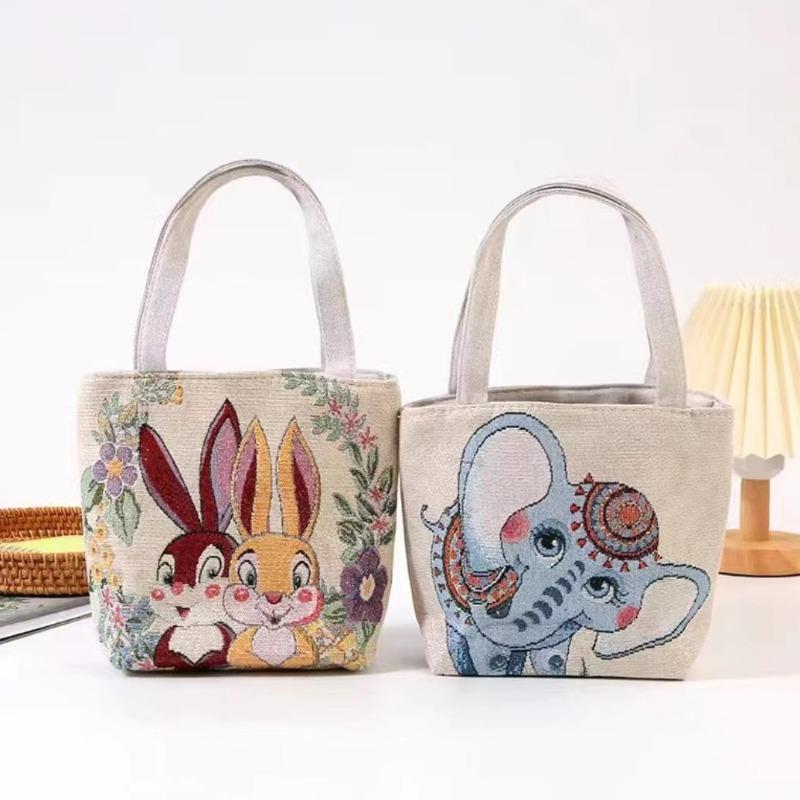 Dai Canvas Bag Small Double-sided Embroidered Handbag Shoulder Bag Women's Cartoon Animal Tote Bag