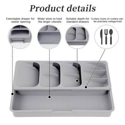 Upgraded Plastic Storage Tray, Adjustable Cutlery Organizer,cutlery Drawer Organizer with Compartment slots/Cutlery Organizer
