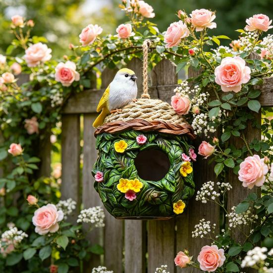 Buiten Ophangbaar Vogelhuis Decoratief Kolibrie Huis Ornamenten Waterdicht Hars Mini Vogelhuisje voor Patio Tuin Veranda Tuin