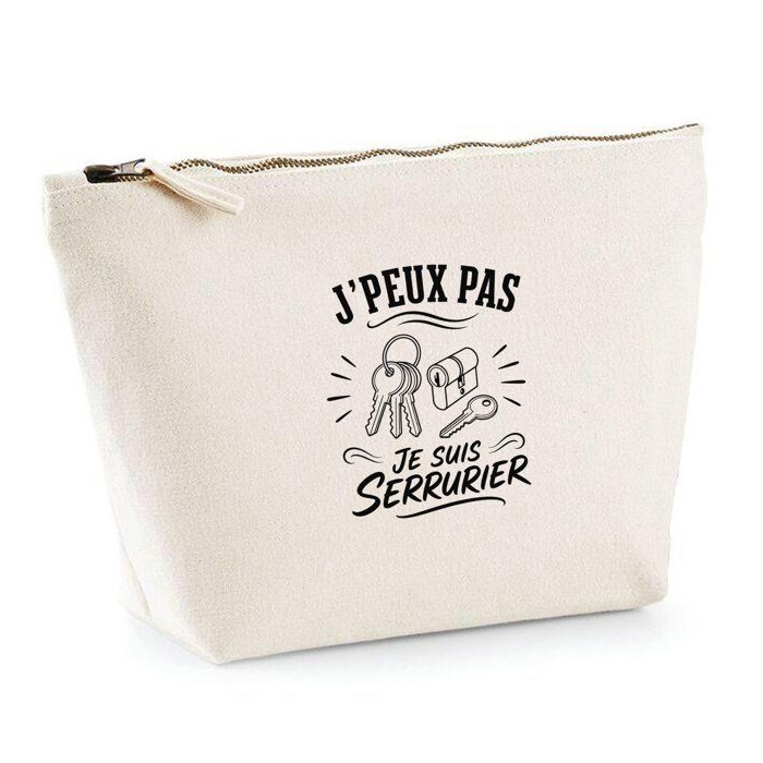 Trousse de toilette - PLANETEE - J'peux pas minimaliste (Serrurier) - 100% coton beige - 3 L (28×19×9 cm) - Zip métal, fond plat