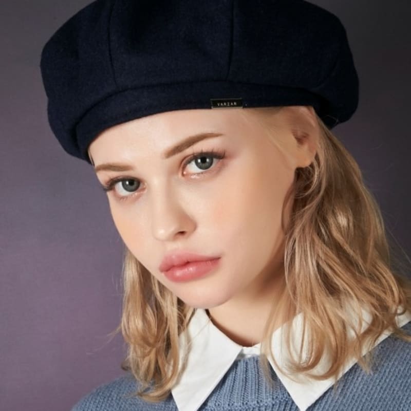 

VARZAR Берет из шерсти с металлическим наконечником, темно-синий FREE