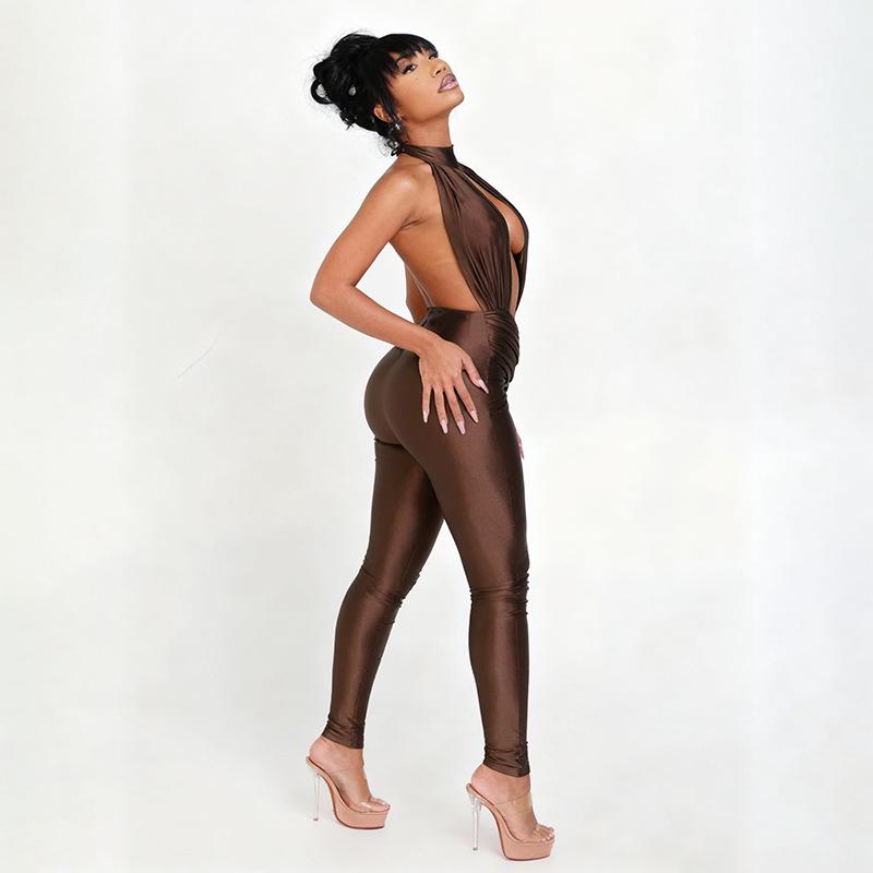 European Cross-Border Autumn/Winter Women's Sexy Halter Neck Cutout Jumpsuit