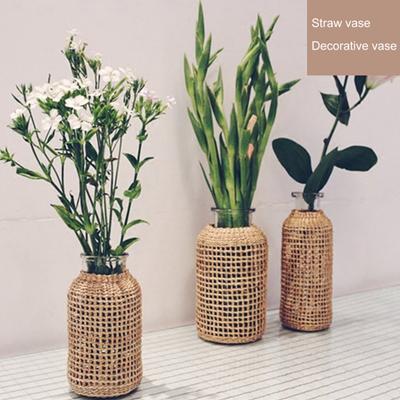 Flower Vase Handmade Straw Woven Anti-broken Japanese Style Glass Vase Plant Pot