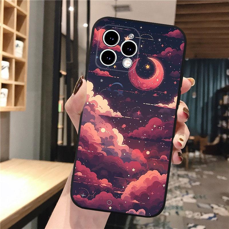Scenery Anime Art Night Sky Stars moon Phone Case For iphone 17 Pro Max Air 16 15 14 13 Pro Max 15 16 Pro 15Plus