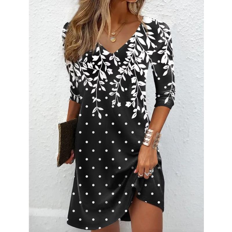 QICED Fashion Autumn Winter Long Sleeve V-Neck Casual Dresses