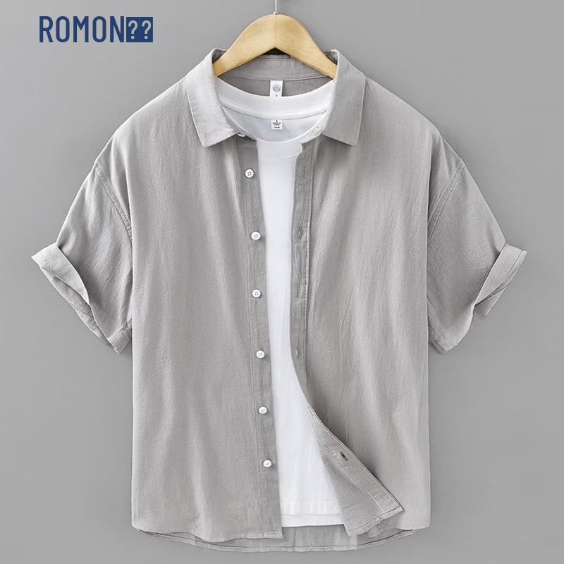 ROMON Men s Summer Casual Cotton Wrinkle Short Sleeve Shirt M