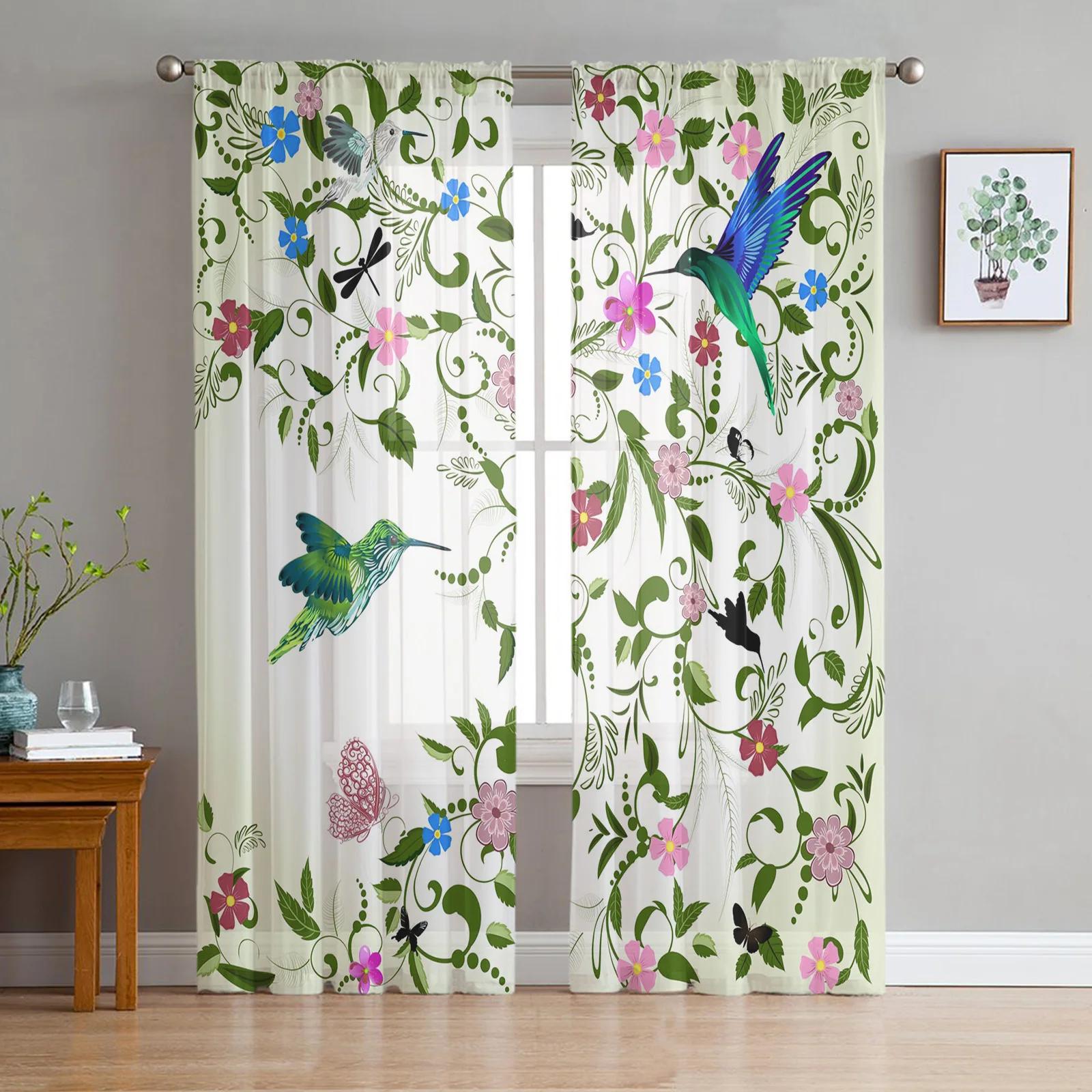 

Bird Branches Transparent Drapes for Living Room Ornamentation Soft Tulle Transparent Fabric Organza Window Panel Drapes Perfect for Cooking Area W135 x H115cm x1&Grommet Top