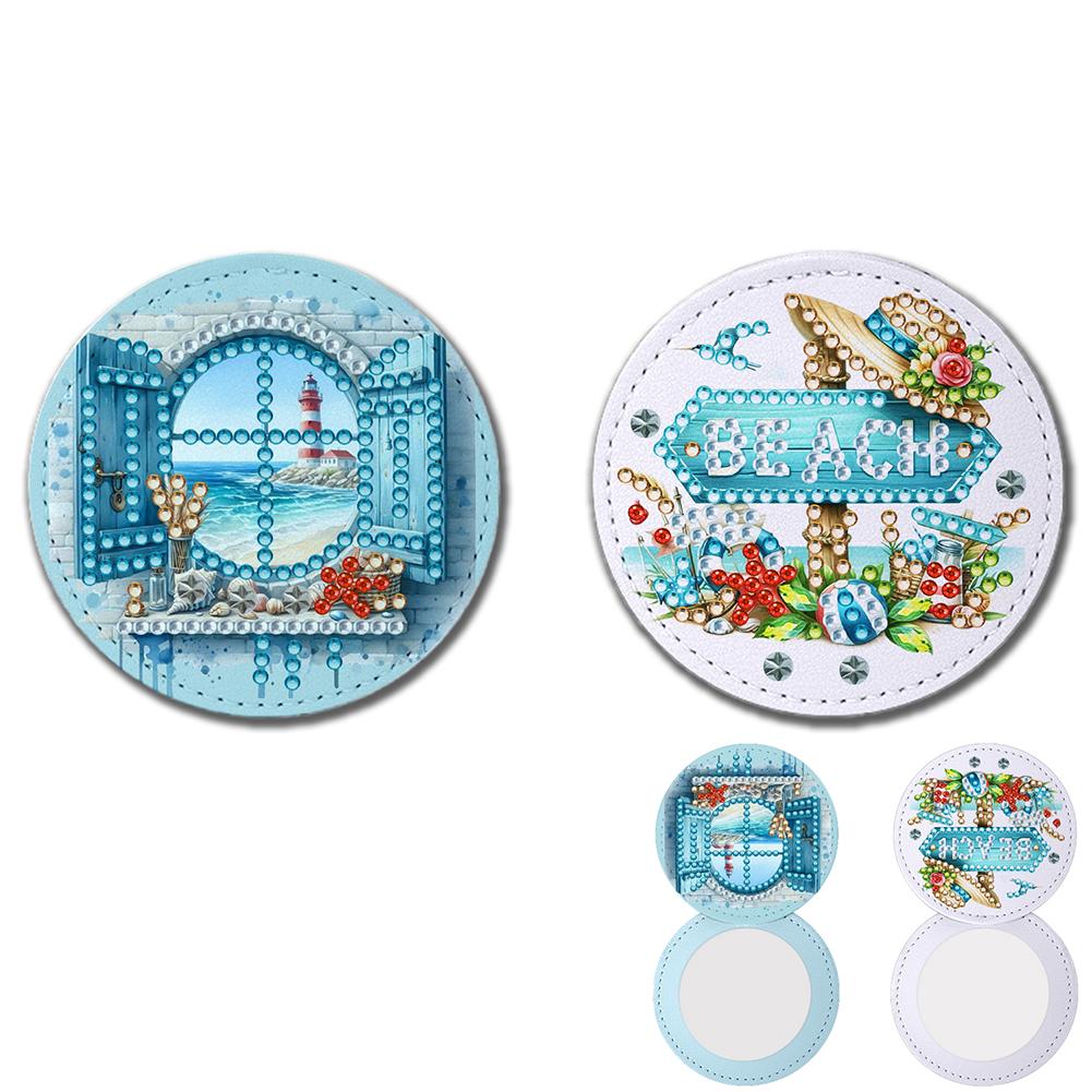 DIY Diamond Art Rhinestones Cosmetic Mirror Diamond Painting Crafts Portable Cosmetic Mirror for Outdoor Travel Hiking Picnic
