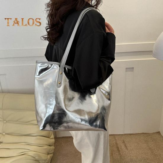 Sac fourre-tout en similicuir pour femme, couleur unie, brillant, décontracté, à bandoulière, pour téléphone, clés, cartes, travail, voyages, fêtes