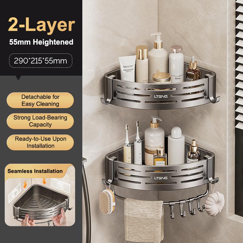 Corner Shower Shelf with Suction Cups 1-Pack Stainless Steel No-Drill Anti-Rust for Easy Bathroom Organization