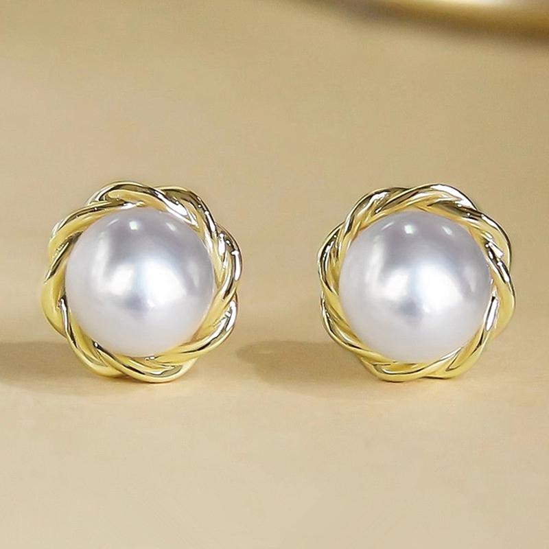 

Huitan Graceful Lady Gold Color Stud Earrings with Simulated Pearl Temperament Fashion Female Wedding Accessories Daily Zircon