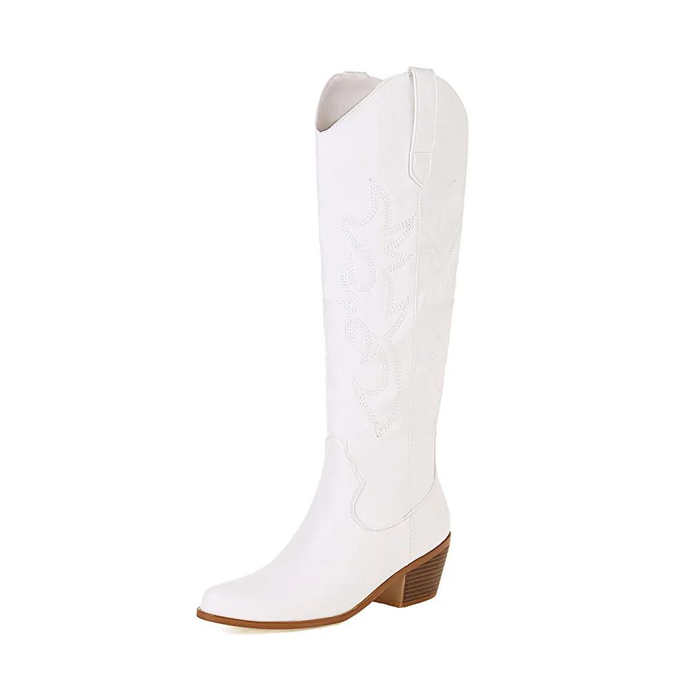 Fashion Women High Boots Nude Black Suede Embroidered Knee High Boots Women Sexy Pointed Toe Spike Kitten Heels Knight Boots Black White