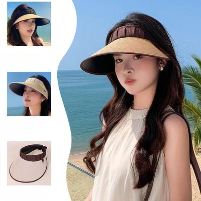 Summer Big Hat Brim Straw Woven Vinyl Hard Core Sun Protection Sun Protection Sun Hat UV Rays Women's Bike Riding Empty Top Hat