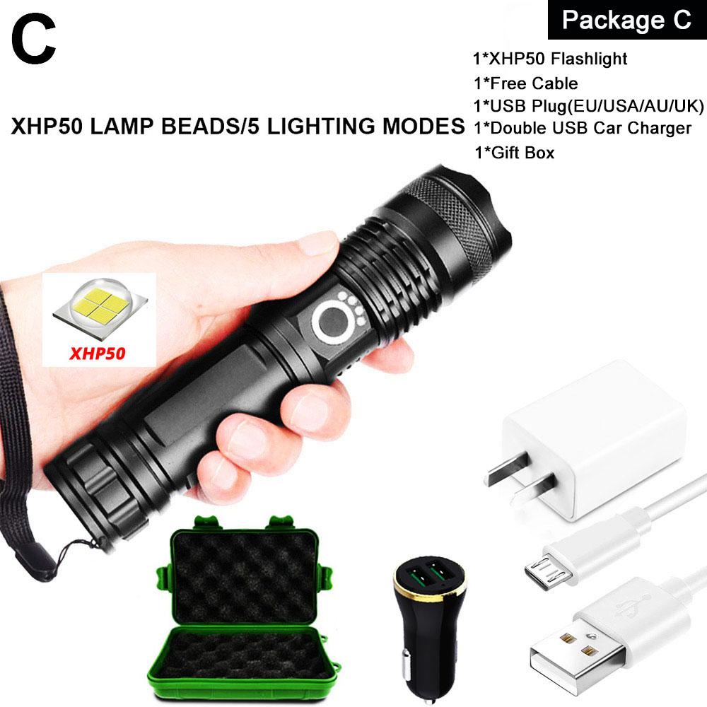 ZK20 Dropshipping USB Rechargeable XHP90 COB Powerful LED Flashlight Zoom Red Torch Light 18650 26650 Touch Switch Flashlights