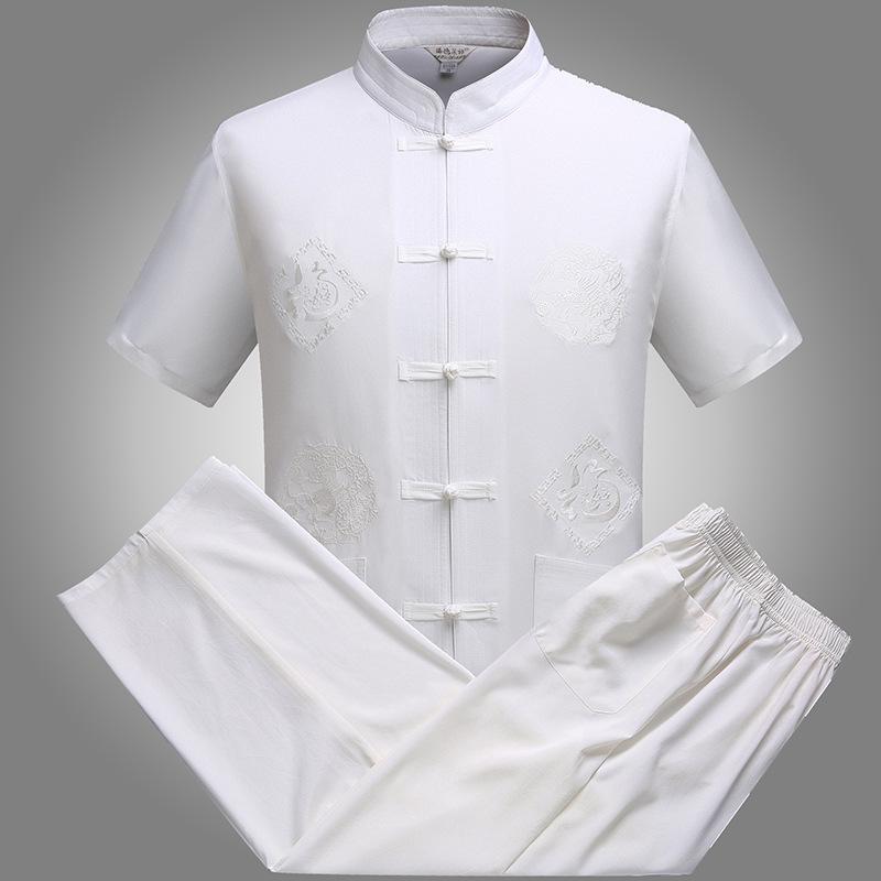 

Men s Ethnic Tang Suit: Summer Stand-up Collar Short-Sleeve Hanfu Set for Middle-Aged & Elderly M