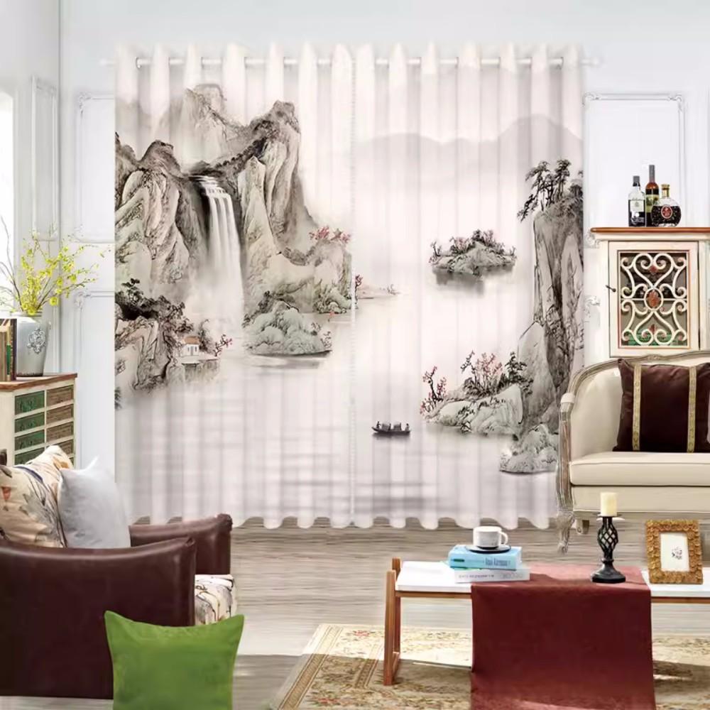 

2-панельные шторы в стиле ретро в китайском стиле с принтом сливового дерева, луны и птиц для девочек, роскошные шторы для гостиной, шторы на окна 100W130H(CM)40x51in&Grommet Top