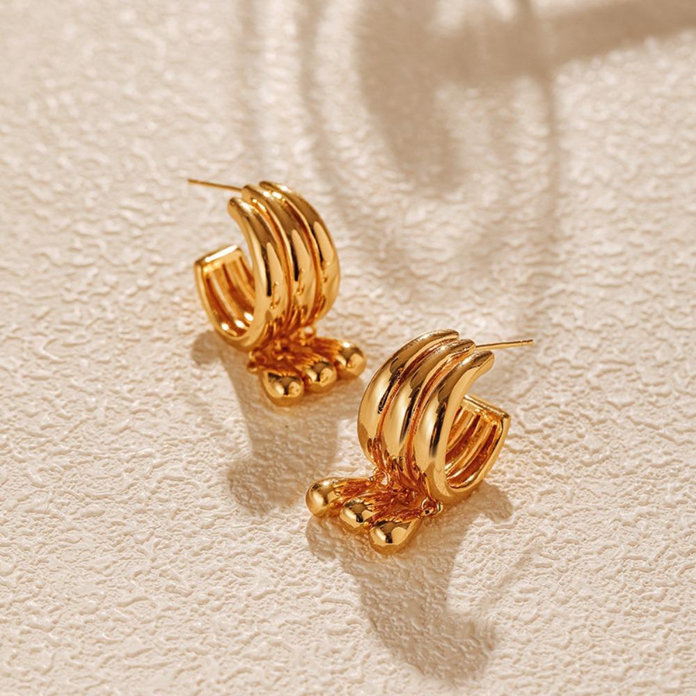 

Hiphop Water Droplet Tassel Earrings Shiny Plating Multilayer Drop Earrings Women