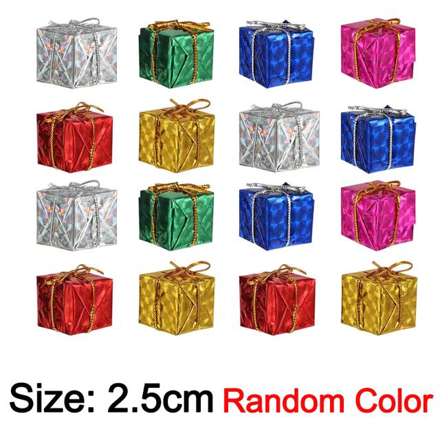 12/36pc Shiny Mini Box Christmas Ornaments Wrapped Present Small Gift Boxes Xmas Tree Hanging Pendant New Year Party Decoration