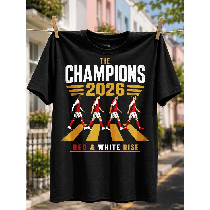 Unisex The Champions 2026 North London Fan T-Shirt - Bold Suitable for North London Pride Graphic Print, Red & White Rise, Loose Fit Casual Round S