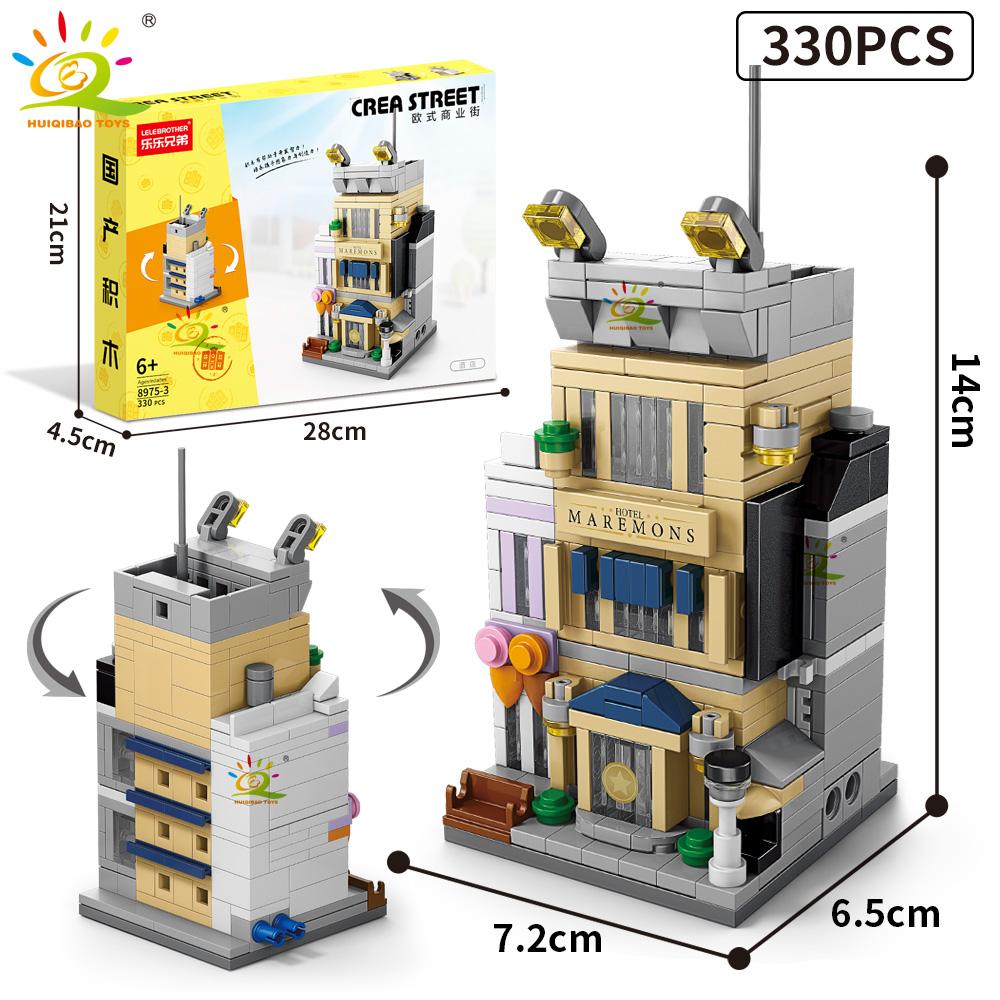 HUIQIBAO Moc Architecture Street View Building Blocks coffee Store Restaurant Room Children City Construction Brick Toy Set Gift