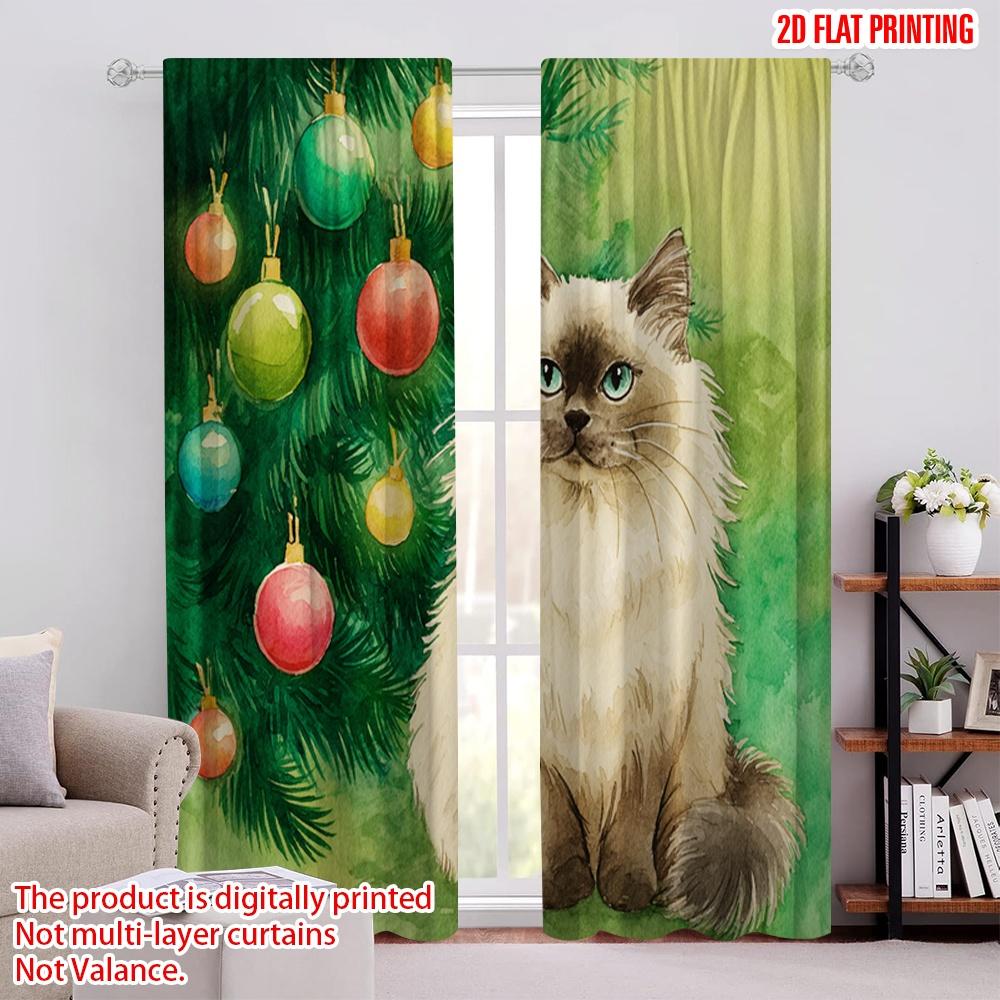 

2pcs,2D plane printing Window Curtain Longhair Cat by Tree Polyester Fabric (without rod) Versatile All for Living Room, 52.50 × 116.00 cm 2 pcs