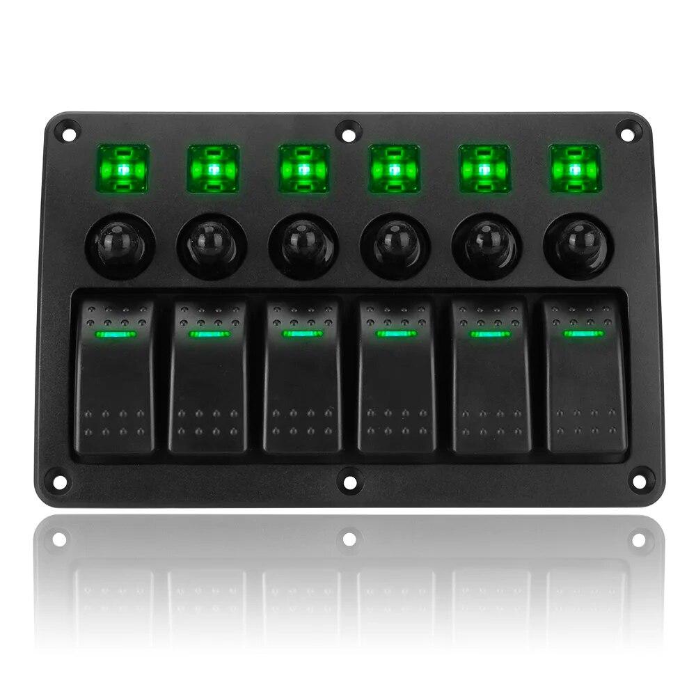 

Car Switch Panel with Sticker 6 Gang Marine Rocker Switch Panel Auto Replacement Parts Waterproof LED Light зелёный