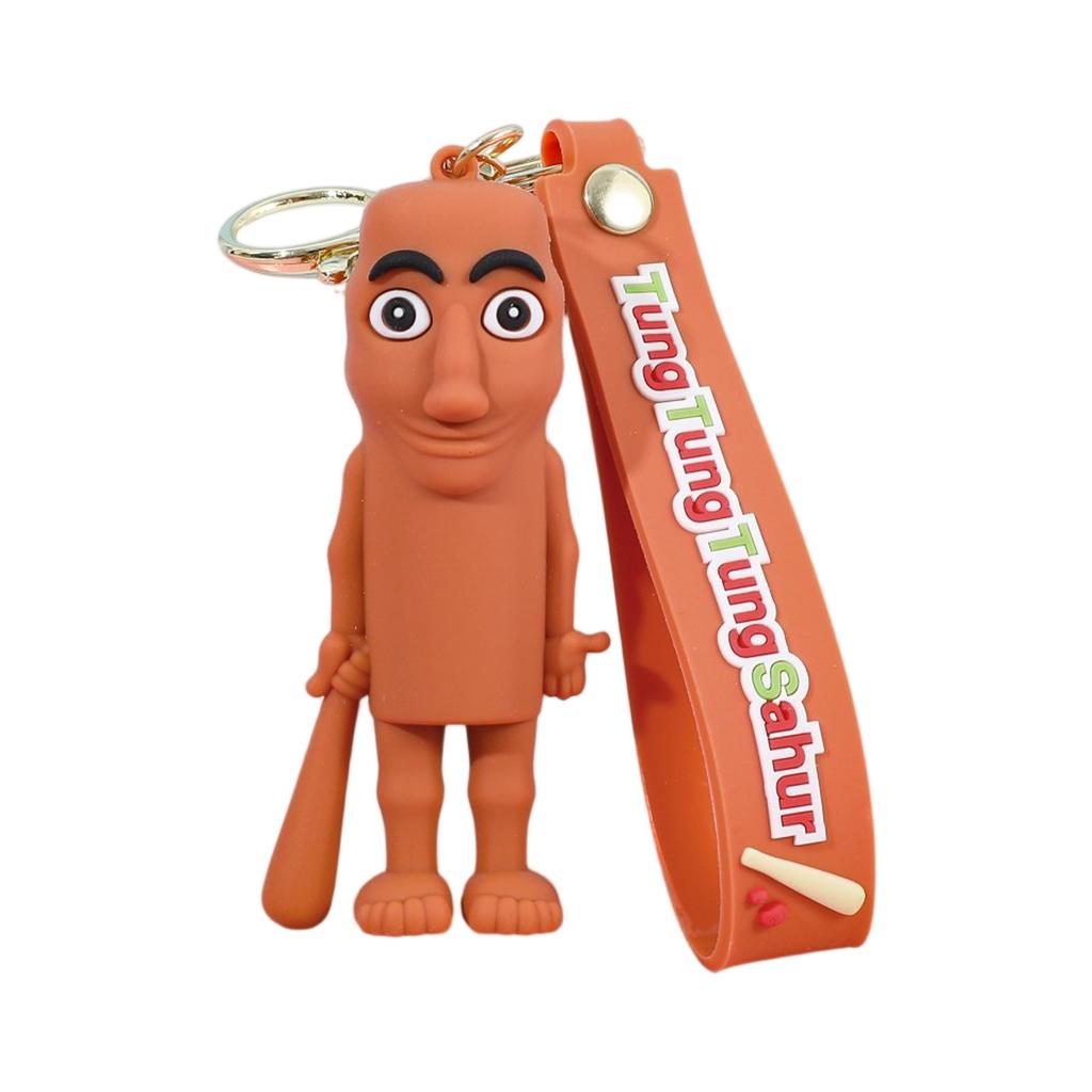 Shanhaijing Keychain Abstract Design Wooden Stick Human Curiosity Hunting Keychain Backpack Pendant