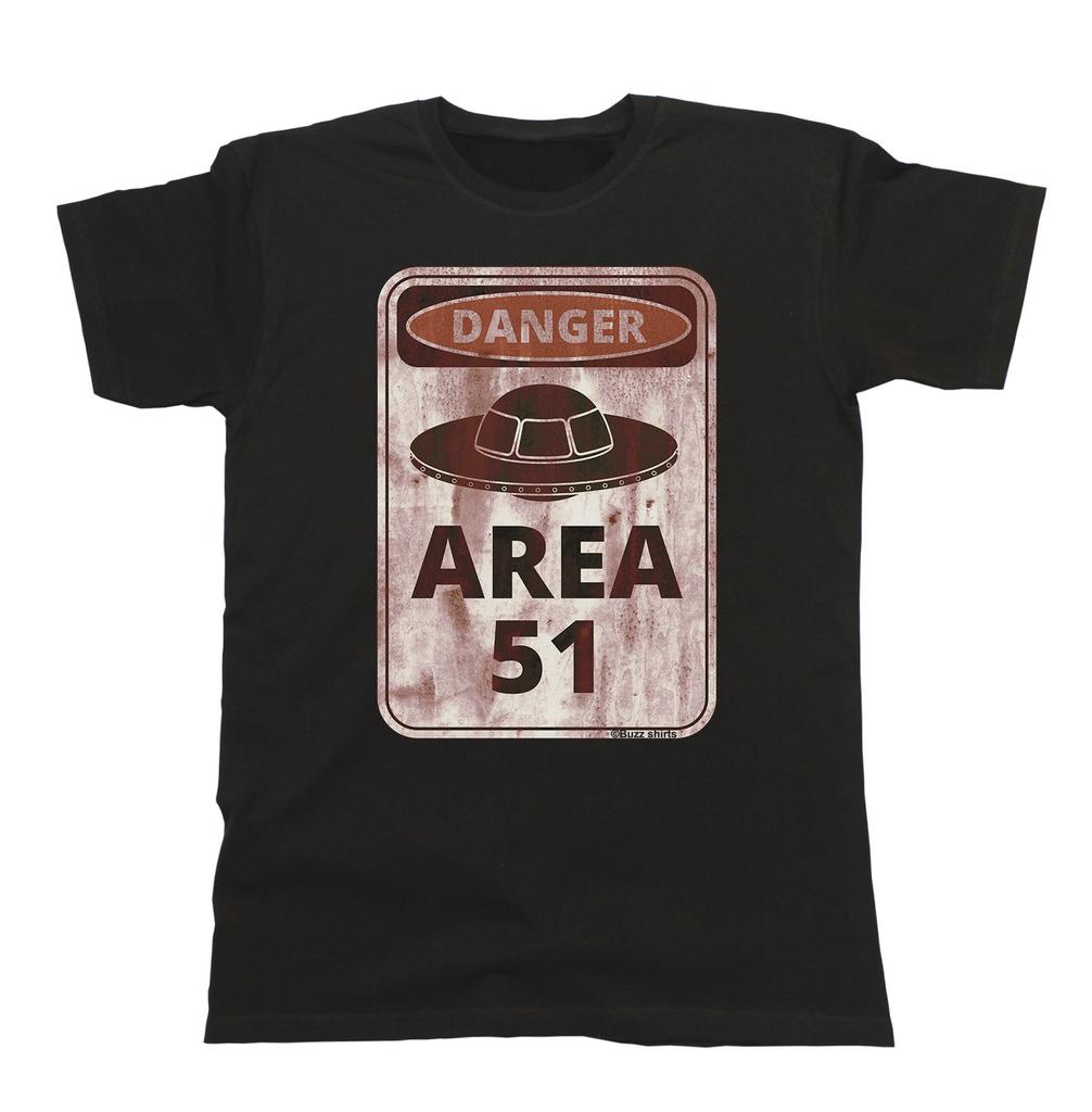 Danger Area 51 Aliens Funny Mens T-Shirt UFO Spaceship Space Gift Top T Shits Printing Short Sleeve Casual O-Neck Cotton