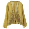 Women's 2024 Spring/Autumn Cotton Linen Retro Embroidered Blouse - Sunscreen Shawl Dress Shirt with Lace-Up Detailing.