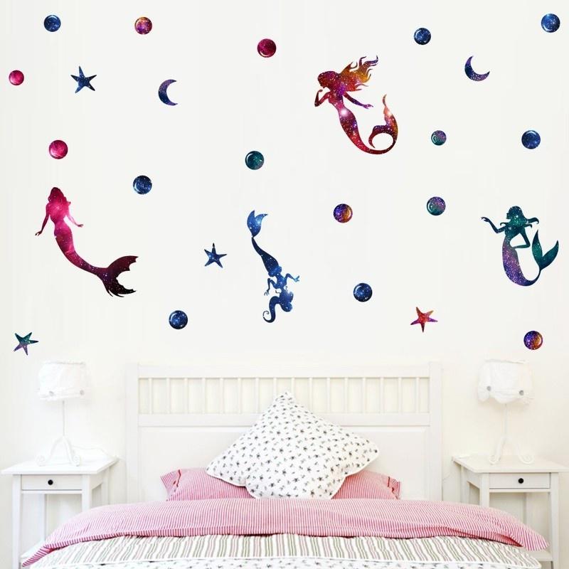 Cute Starry Sky Mermaid Wall Stickers DIY Creative Room Decoration Children Room Decal Kids Favorite 