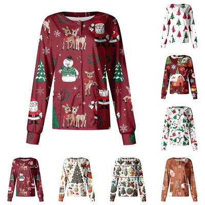 Women's Casual Long Sleeve Single Breasted Christmas Printed Dry-nurse Top