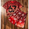 Kinder Set Streifen 67 Nummer Aufdruck Kinder T-Shirt und Shorts 2-teiliges Set Sommer Straße Lässig Outdoor Jungen und Mädchen T-Shirt Sets
