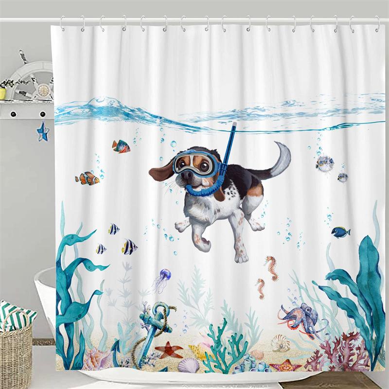 Pirate Cat Riding Shark Shower Curtain Funny Space Galaxy Rainbow Waterproof Fabric Bath Curtain With Hooks For Bathtub Decor