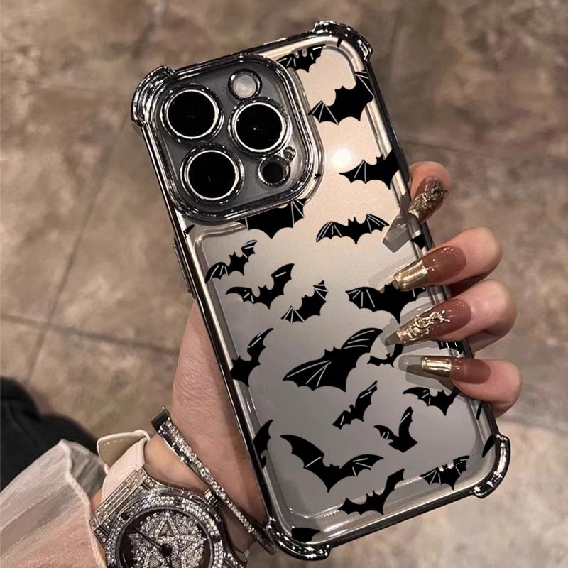 Black Bat Plating Phone Case For iphone 16 15 14 13 12 11 Pro Max 16 15 14 Plus Anti-Fall Airabag Back Cover For iPhone 17 Air