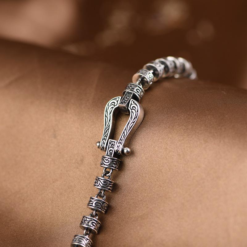 Vintage Distressed Silver Plated Belt Buckle Bangle - Unisex Minimalist Design