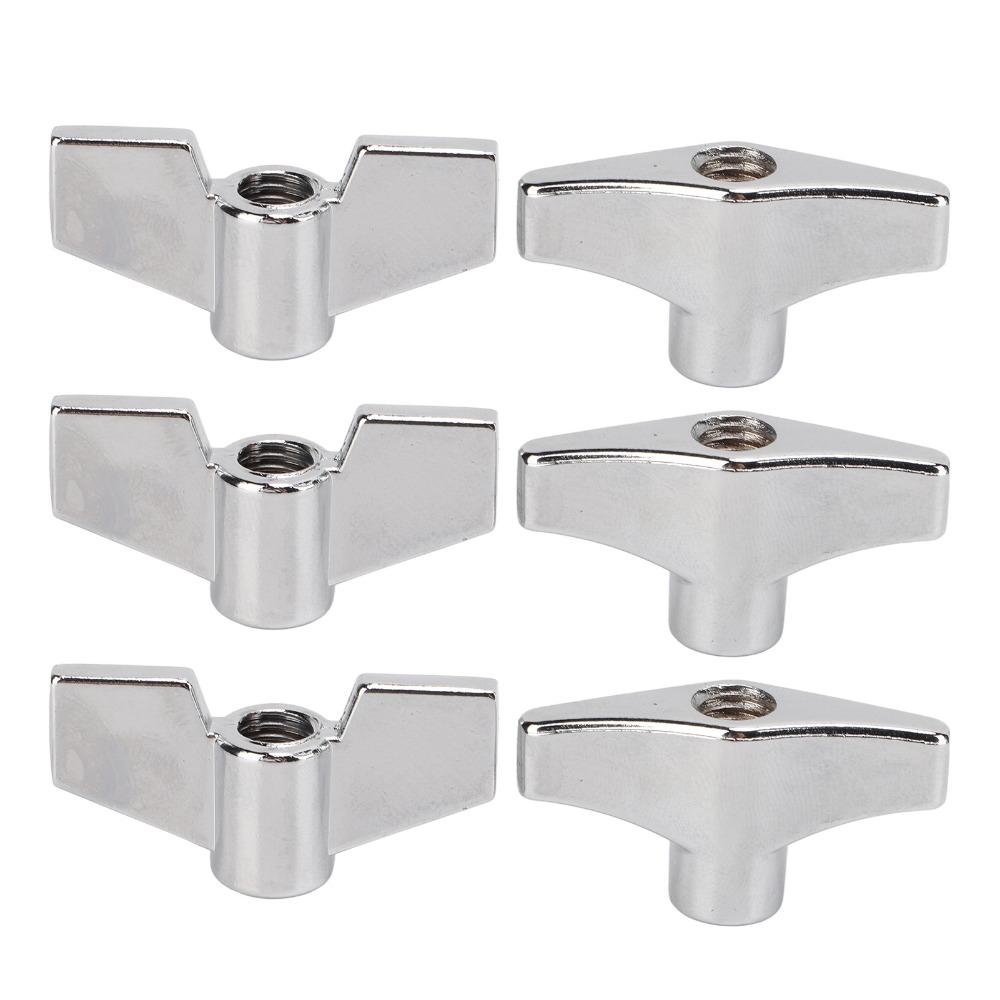 6PCS Metal Drum Set Wing Nuts Silver Percussion Instrument Parts Drum Set Accessories
