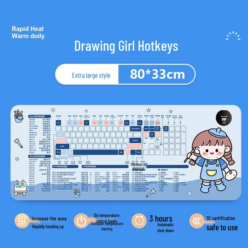 

Large Cartoon Heated Mouse Pad & Desk Hand Warmer 60x36cm, 3-level Timer