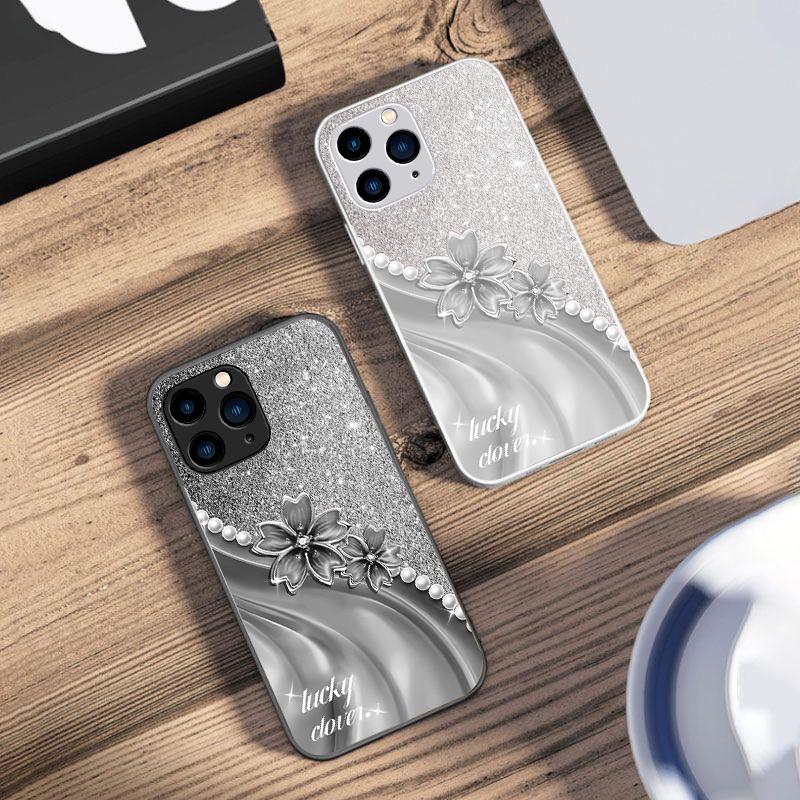 Kreatives Pfirsichblüten-Lila für iPhone 16 Pro Max 15 Pro 14 13 12 Mini 11 XS Max XR 7 8 Plu SE 2022 Handyhülle aus gehärtetem Glas