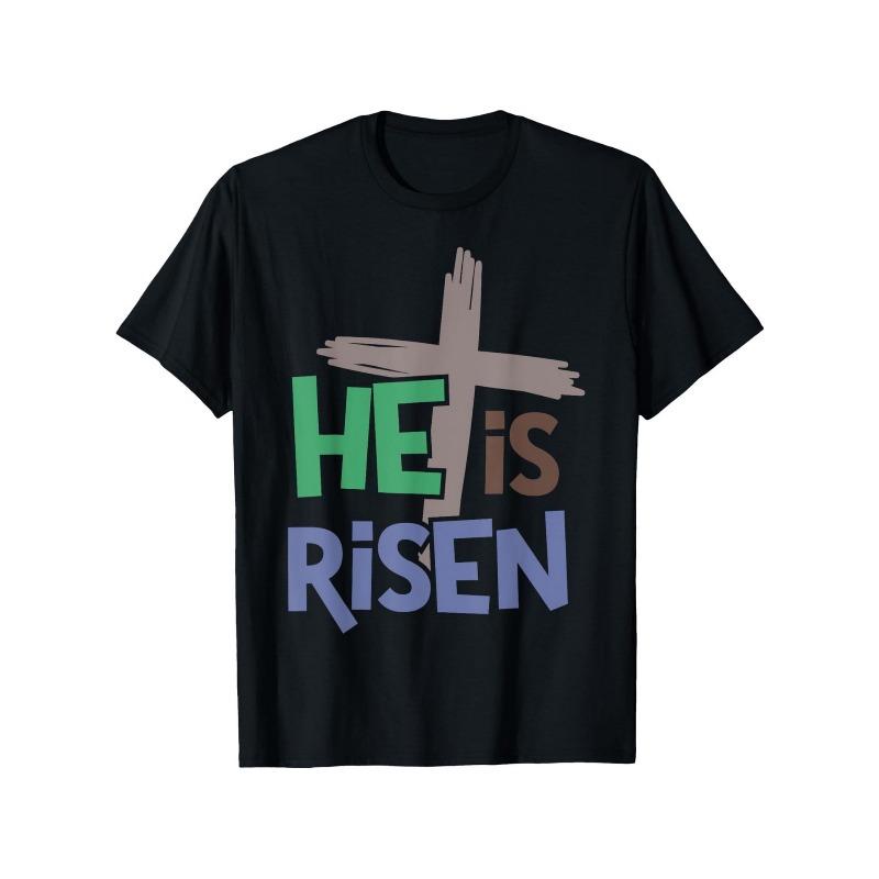 

European sizes Easter Kids He Is Risen Print Black TShirt, Crew Neck, Casual Cotton Tee, Regular Fit for Boys& Girls Children 98cm чёрный