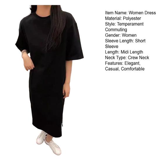 Women's Short Sleeve Midi Dress Summer Casual Round Neck Shirt Dress Loose Beach Shift