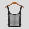 INCERUN Men Strap Sleeveless Mesh Sheer Patchwork Bandage Slim Cropped Tank Tops