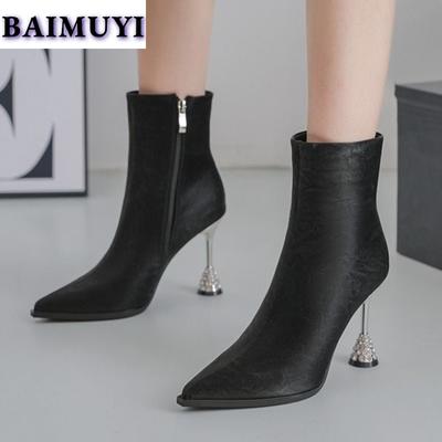 Sexy Pointed Toe High Heels Women Ankle Boots Crystal Shoes 2025 Trend Luxury Brand Zipper Chelsea Boots Prom Pumps Mujer Botas