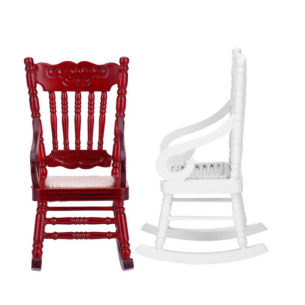 Kuinayouyi 2 Pcs 1:12 Dollhouse Miniature Furniture Wooden Rocking Chairs Dollhouse Accessories for Doll House Decoration,Red