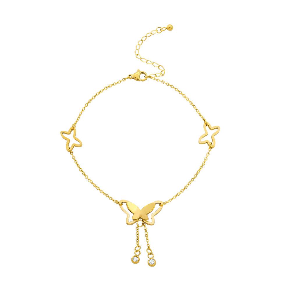 Delicate Butterfly Pendant Women Anklets  Stainless Steel Fashion Cubic Zirconia Ankle For Women