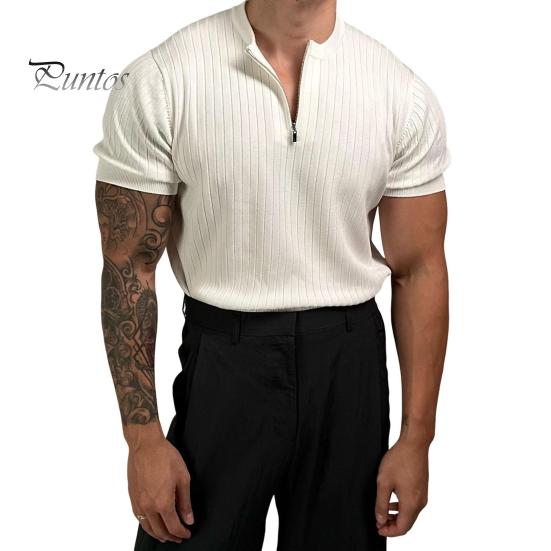 Мужская футболка с круглым вырезом повседневная однотонная футболка с коротким рукавом с застежкой-молнией на половину длины с драпировкой базовая футболка летний топ для занятий спортом в спортзале для путешествий офиса повседневной носки M белы 2219₽